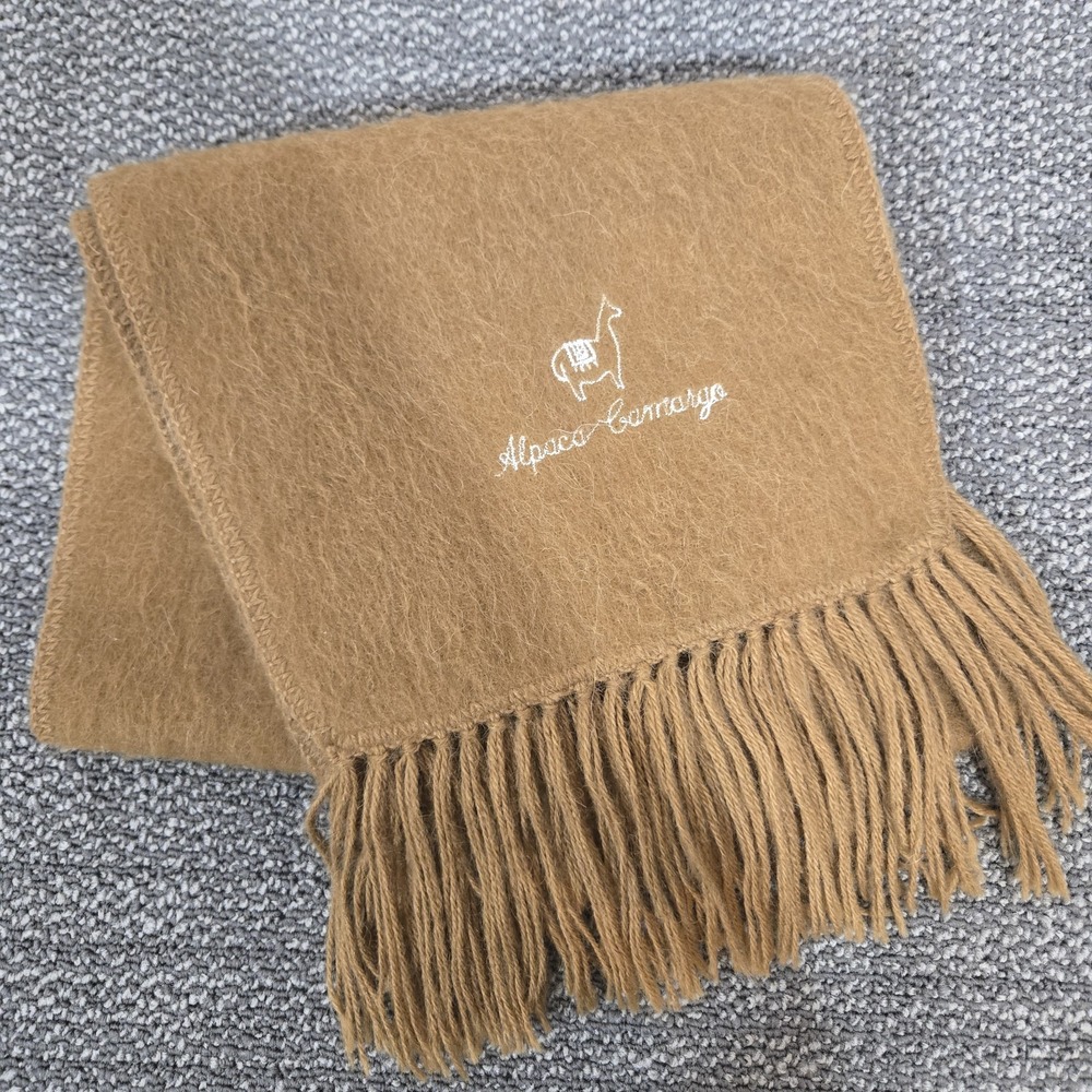Alpaca Camargo 100% Alpaca Wool Scarf Camel Brown Fringe Peru 76x9